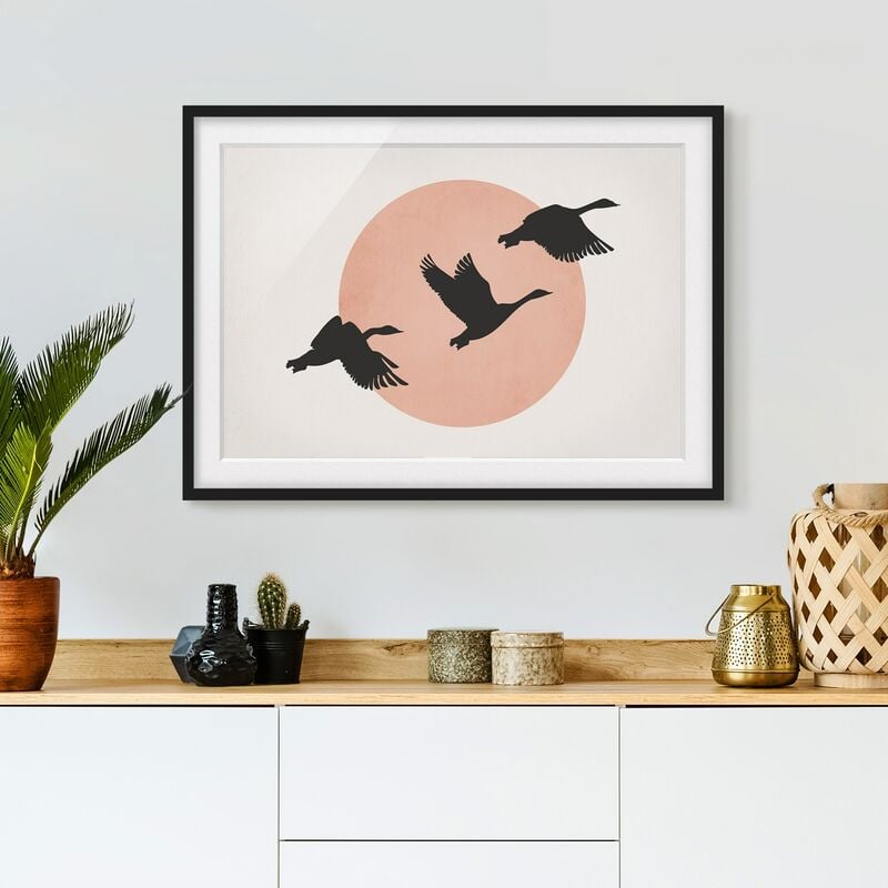 

Póster enmarcado - Uccelli davanti al sole rosa III Dimensión LxA: 30cm x 40cm, Marco: Negro