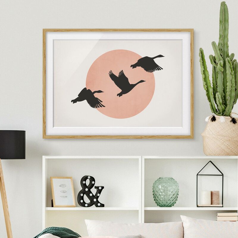 

Póster enmarcado - Uccelli davanti al sole rosa III Dimensión LxA: 30cm x 40cm, Marco: Roble