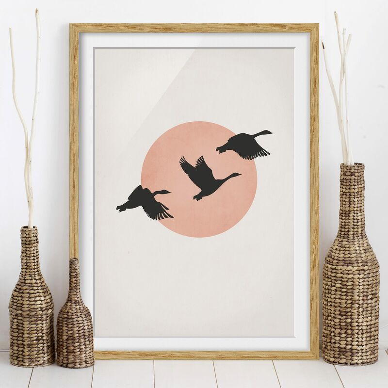 

Póster enmarcado - Uccelli davanti al sole rosa III Dimensión LxA: 40cm x 30cm, Marco: Roble