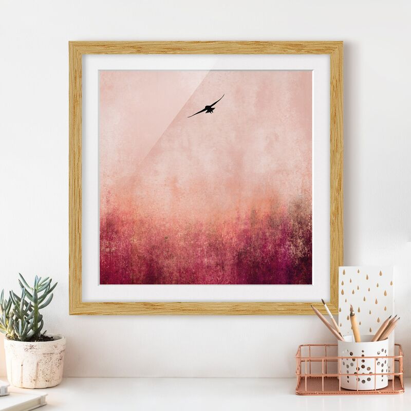 

Póster enmarcado - Uccellino al tramonto Dimensión LxA: 70cm x 70cm, Marco: Roble