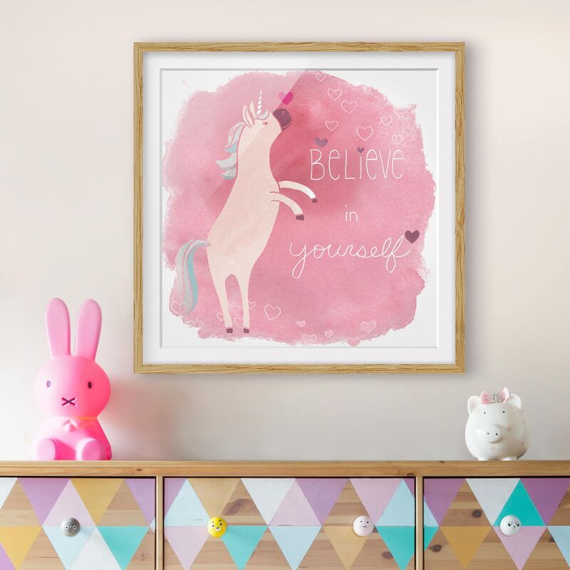 

Póster enmarcado - Unicorn Troop - Believe Dimensión LxA: 20cm x 20cm, Marco: Roble