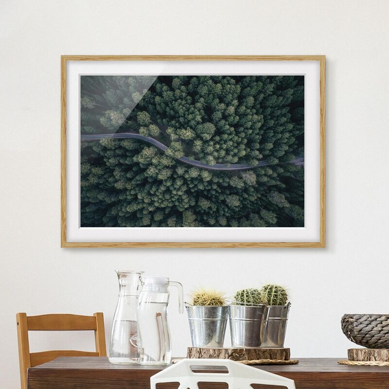 

Póster enmarcado - Veduta aerea - Forest Road From The Top Dimensión LxA: 40cm x 55cm, Marco: Roble