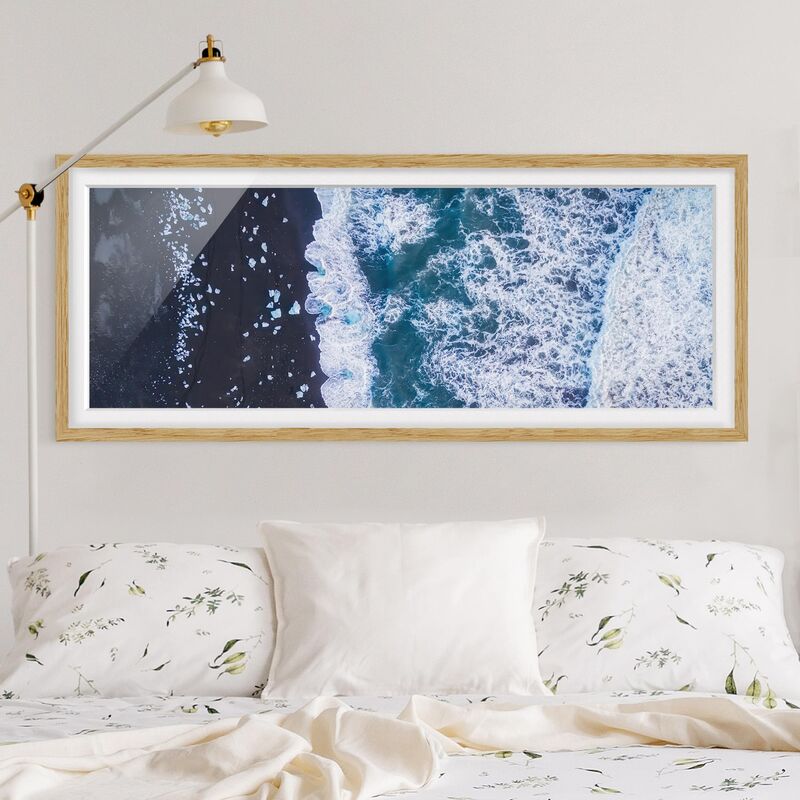 

Póster enmarcado - Veduta aerea - Jökulsárlón in Islanda verticalmente Dimensión LxA: 50cm x 130cm, Marco: Roble