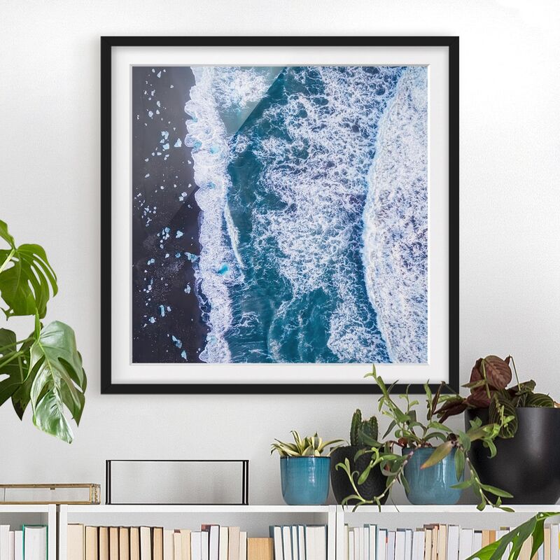 

Póster enmarcado - Veduta aerea - Jökulsárlón in Islanda verticalmente Dimensión LxA: 30cm x 30cm, Marco: Negro