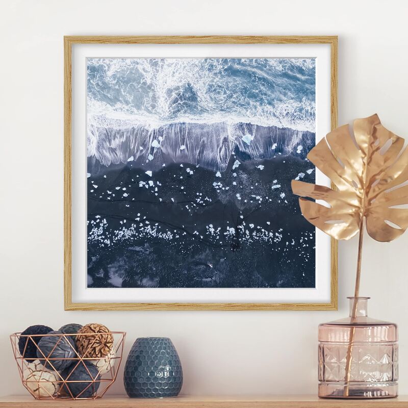 

Póster enmarcado - Veduta aerea - Jökulsárlón in Islanda Dimensión LxA: 50cm x 50cm, Marco: Roble