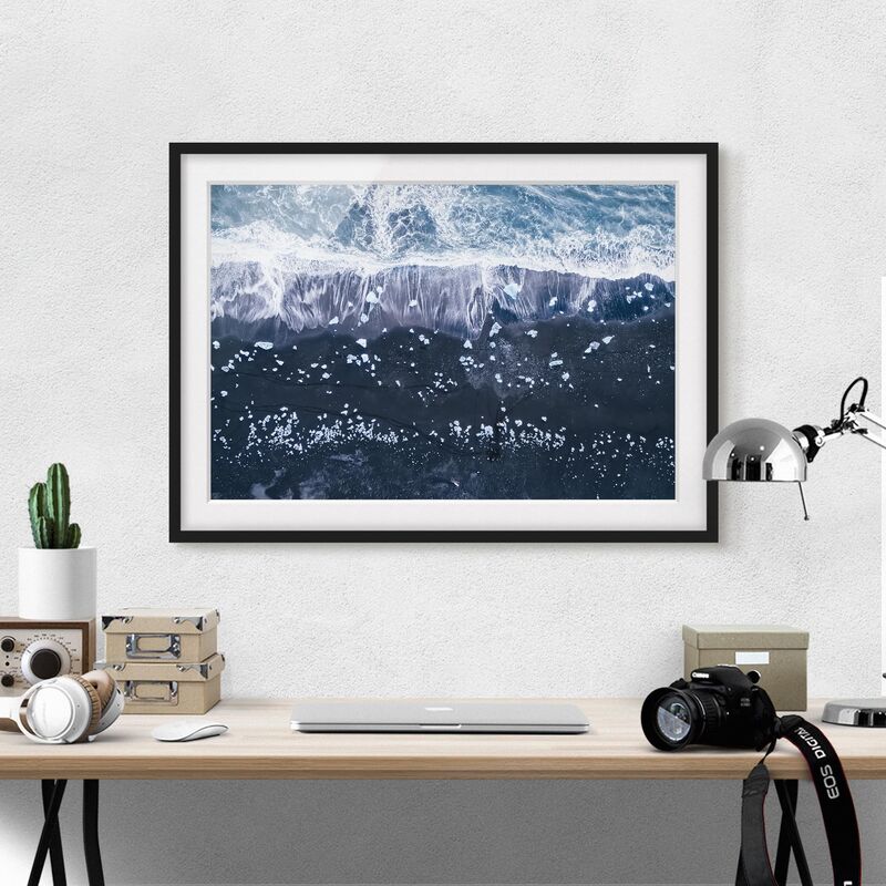 

Póster enmarcado - Veduta aerea - Jökulsárlón in Islanda Dimensión LxA: 70cm x 100cm, Marco: Negro