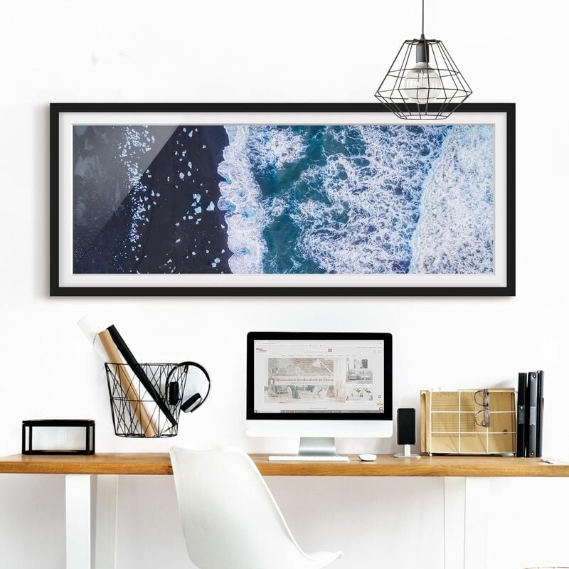 

Póster enmarcado - Veduta aerea - Jökulsárlón in Islanda verticalmente Dimensión LxA: 50cm x 130cm, Marco: Negro