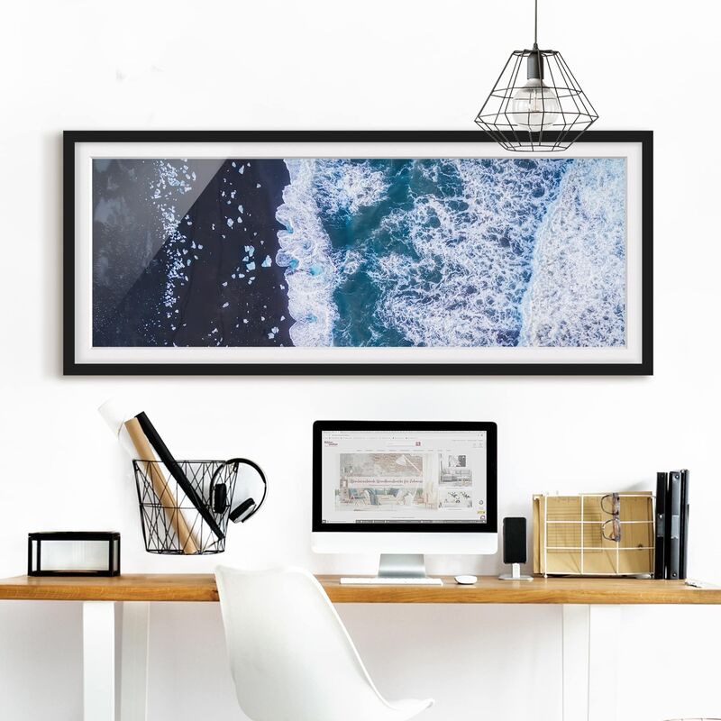 

Póster enmarcado - Veduta aerea - Jökulsárlón in Islanda verticalmente Dimensión LxA: 40cm x 100cm, Marco: Negro