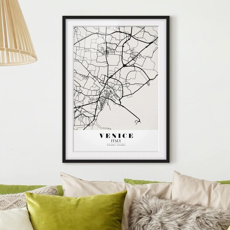 

Póster enmarcado - Venice City Map - Classic Dimensión LxA: 100cm x 70cm, Marco: Negro