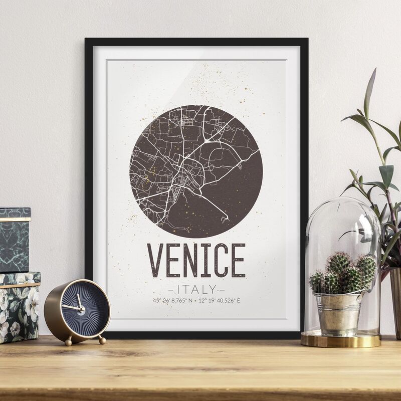 

Póster enmarcado - Venice City Map - Retro Dimensión LxA: 100cm x 70cm, Marco: Negro
