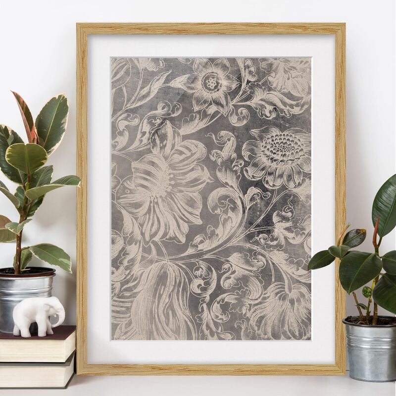 

Póster enmarcado - Verblühtes Blumenornament Ii Dimensión LxA: 100cm x 70cm, Marco: Roble