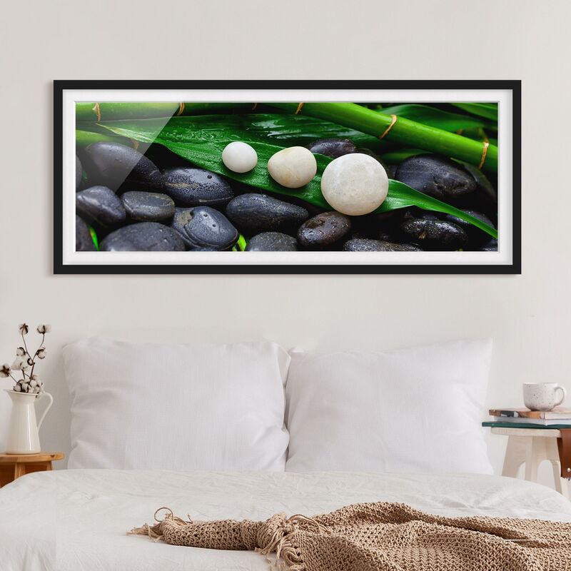 

Bilderwelten - Póster enmarcado - Verde bambù con Pietre Zen Dimensión LxA: 40cm x 100cm, Marco: Negro