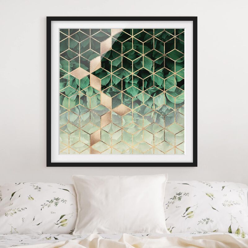 

Póster enmarcado - Verde Foglie d'oro Geometria Dimensión LxA: 70cm x 70cm, Marco: Negro