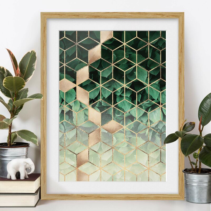 

Póster enmarcado - Verde Foglie d'oro Geometria Dimensión LxA: 40cm x 30cm, Marco: Roble