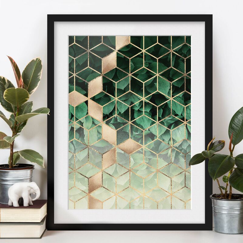 

Póster enmarcado - Verde Foglie d'oro Geometria Dimensión LxA: 100cm x 70cm, Marco: Negro