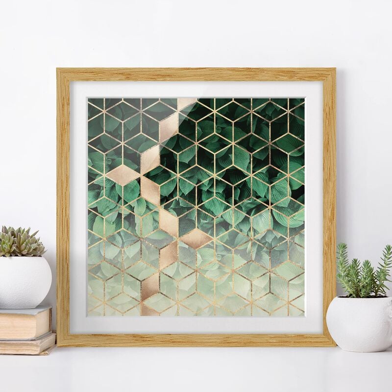 

Póster enmarcado - Verde Foglie d'oro Geometria Dimensión LxA: 30cm x 30cm, Marco: Roble