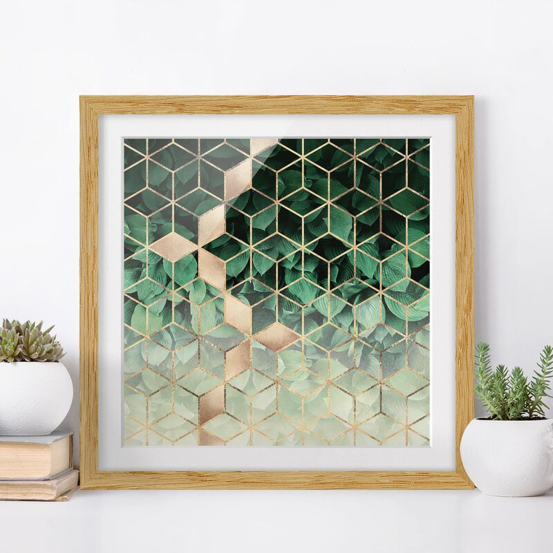 

Póster enmarcado - Verde Foglie d'oro Geometria Dimensión LxA: 20cm x 20cm, Marco: Roble