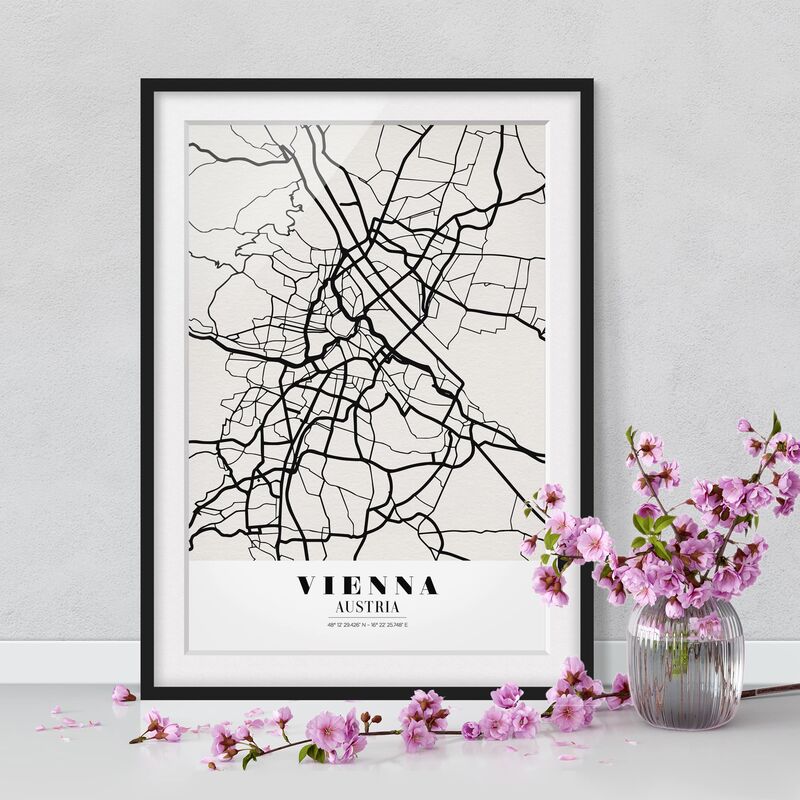 

Póster enmarcado - Vienna City Map - Classic Dimensión LxA: 100cm x 70cm, Marco: Negro