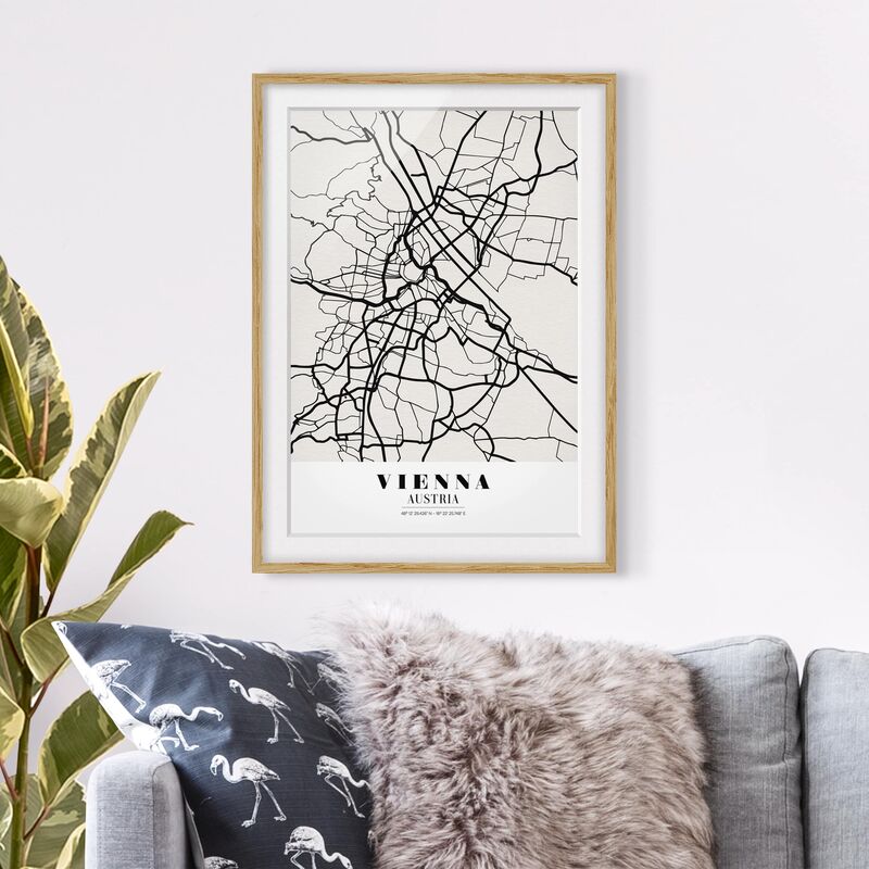 

Póster enmarcado - Vienna City Map - Classic Dimensión LxA: 55cm x 40cm, Marco: Roble