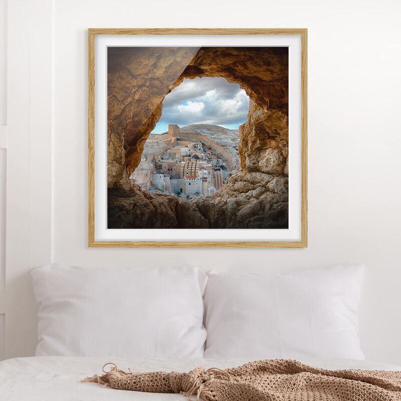 

Póster enmarcado - View Of A Monastery Dimensión LxA: 30cm x 30cm, Marco: Roble