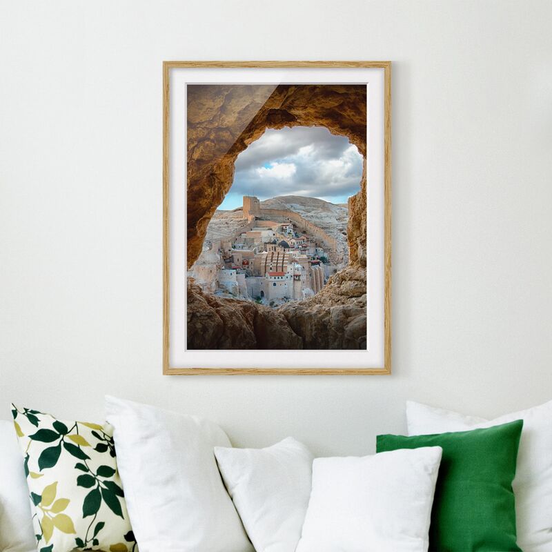 

Póster enmarcado - View Of A Monastery Dimensión LxA: 70cm x 50cm, Marco: Roble