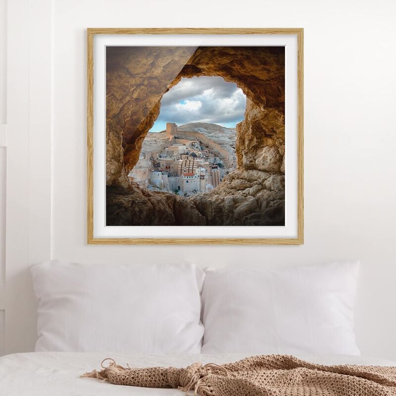 

Póster enmarcado - View Of A Monastery Dimensión LxA: 20cm x 20cm, Marco: Roble