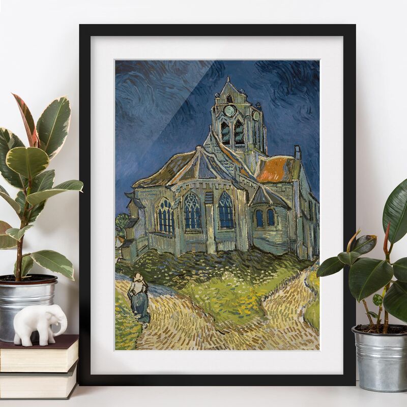 

Póster enmarcado - Vincent Van Gogh - The Church At Auvers Dimensión LxA: 70cm x 50cm, Marco: Negro