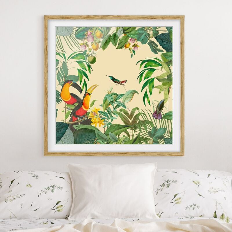 

Póster enmarcado - Vintage Collage - Birds In The Jungle Dimensión LxA: 50cm x 50cm, Marco: Roble