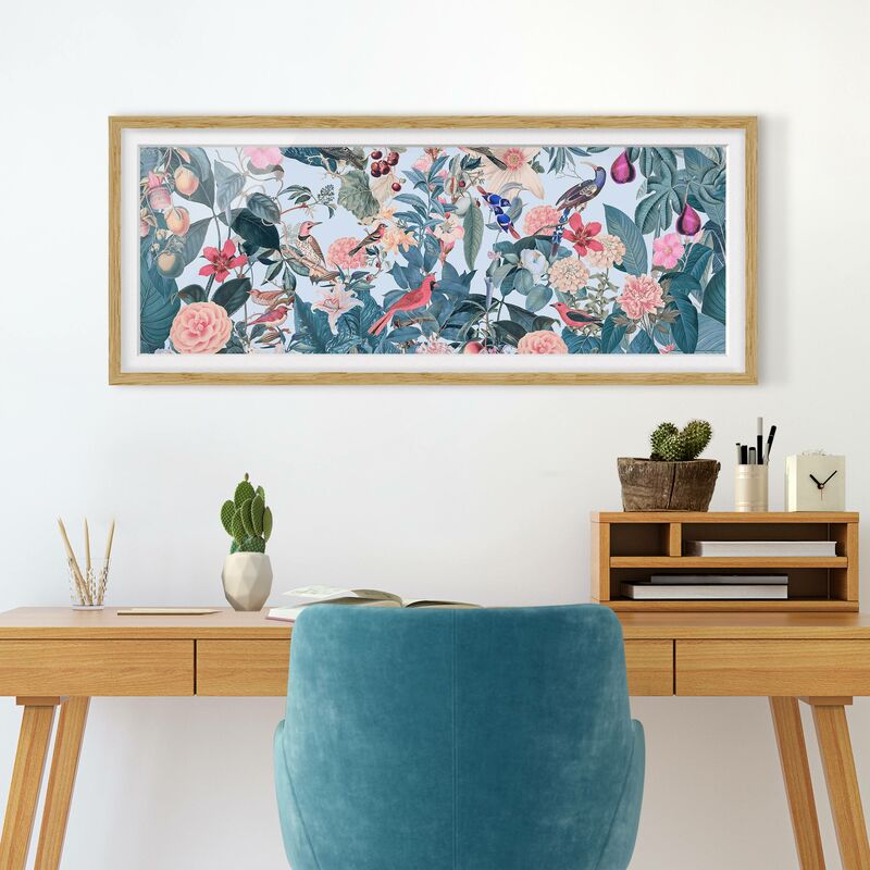 

Póster enmarcado - Vintage Collage - Bird Garden Dimensión LxA: 40cm x 100cm, Marco: Roble