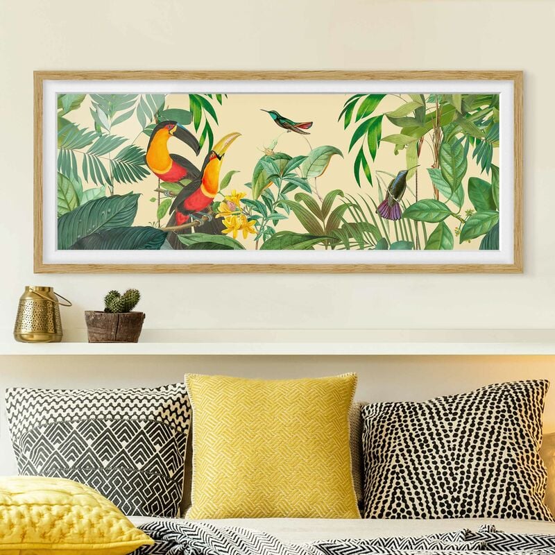 

Póster enmarcado - Vintage Collage - Birds In The Jungle Dimensión LxA: 20cm x 50cm, Marco: Roble