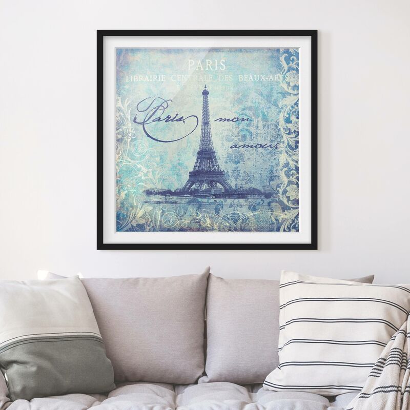 

Póster enmarcado - Vintage Collage - Paris Mon Amour Dimensión LxA: 70cm x 70cm, Marco: Negro