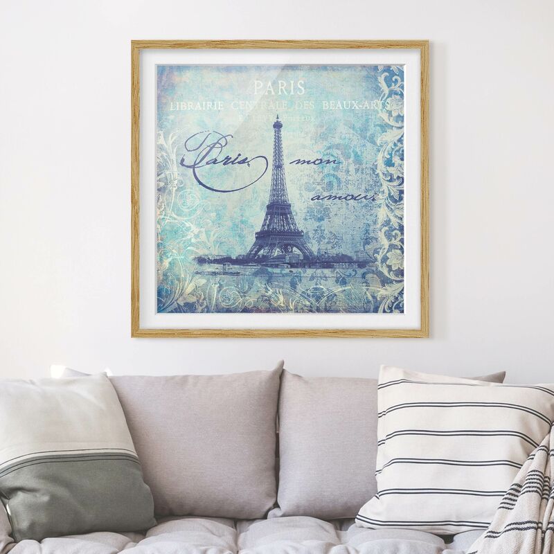 

Póster enmarcado - Vintage Collage - Paris Mon Amour Dimensión LxA: 50cm x 50cm, Marco: Roble