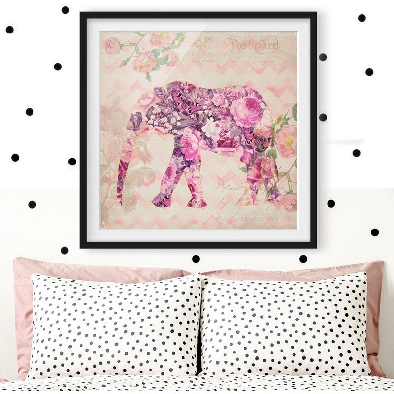 

Póster enmarcado - Vintage Collage - Pink Elephant Fiori Dimensión LxA: 30cm x 30cm, Marco: Negro