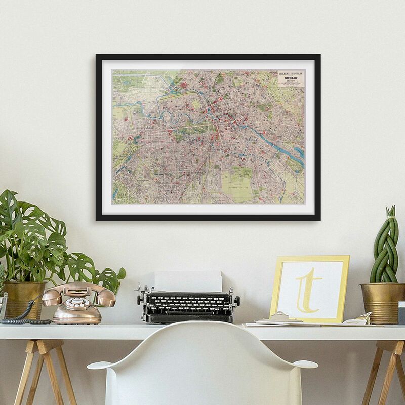 

Póster enmarcado - Vintage Mappa Berlino Dimensión LxA: 18cm x 24cm, Marco: Negro