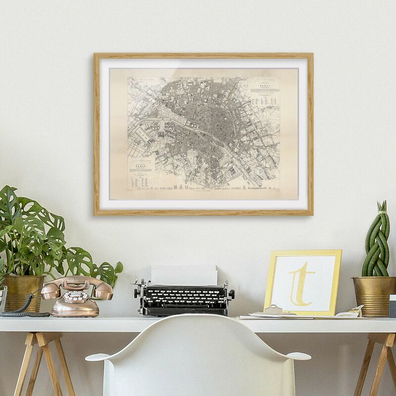 

Póster enmarcado - Vintage mappa di Parigi Dimensión LxA: 30cm x 40cm, Marco: Roble