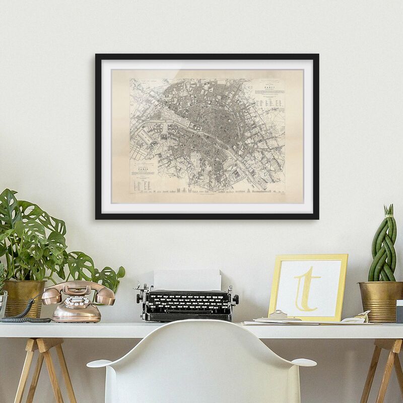 

Póster enmarcado - Vintage mappa di Parigi Dimensión LxA: 40cm x 55cm, Marco: Negro