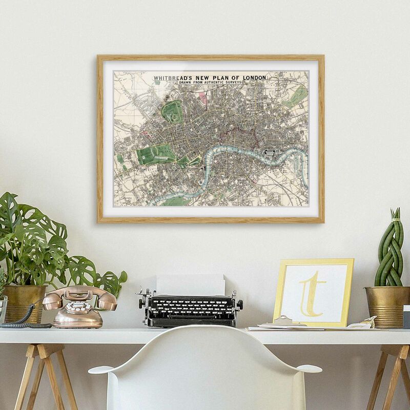 

Póster enmarcado - Vintage Mappa Londra Dimensión LxA: 18cm x 24cm, Marco: Roble
