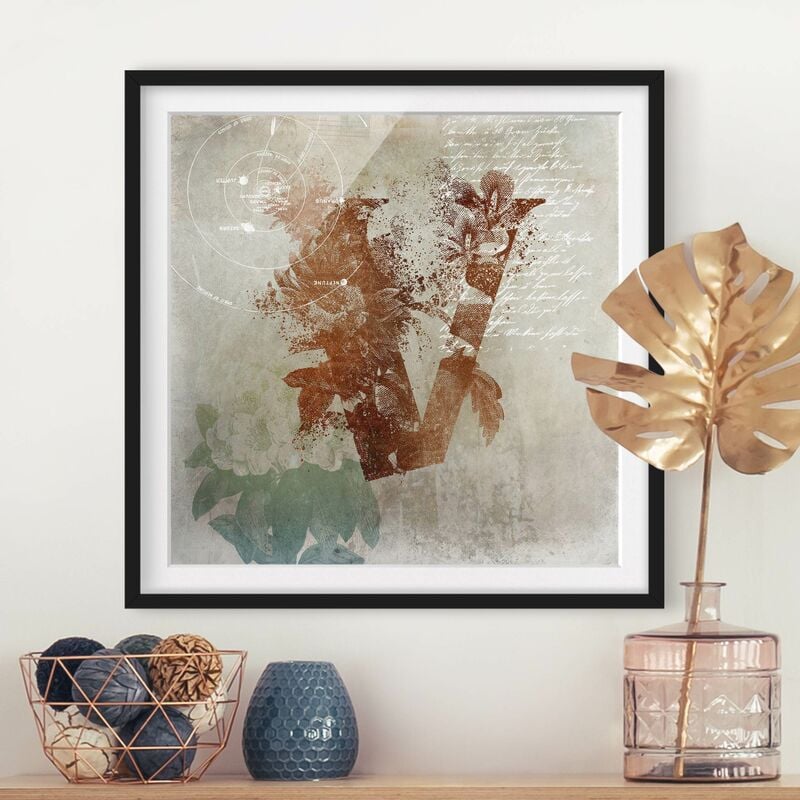 

Póster enmarcado - Vintage oro Alfabeto Lettera V Dimensión LxA: 30cm x 30cm, Marco: Negro
