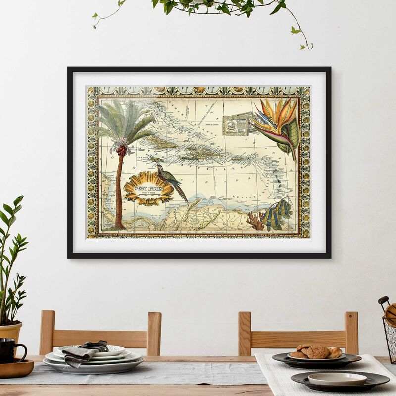 

Póster enmarcado - Vintage Tropical Mappa West India Dimensión LxA: 70cm x 100cm, Marco: Negro