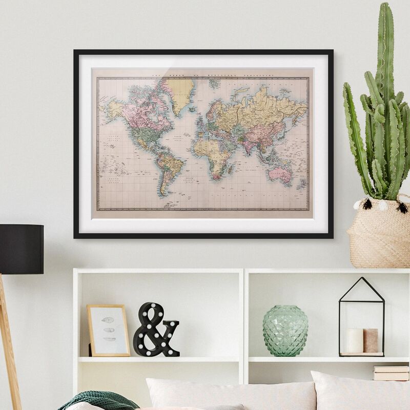 

Póster enmarcado - Vintage World Map 1850 Dimensión LxA: 30cm x 40cm, Marco: Negro