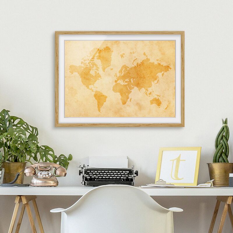 

Póster enmarcado - Vintage World Map Dimensión LxA: 40cm x 55cm, Marco: Roble