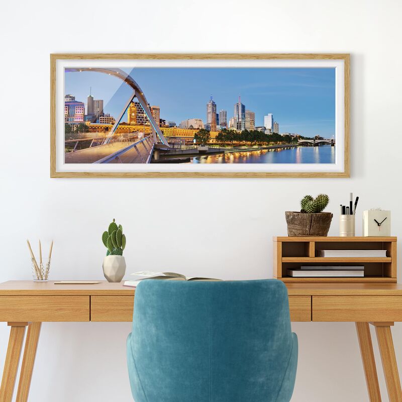 

Póster enmarcado - Vista Attraverso Il Fiume Yarra Dimensión LxA: 40cm x 100cm, Marco: Roble