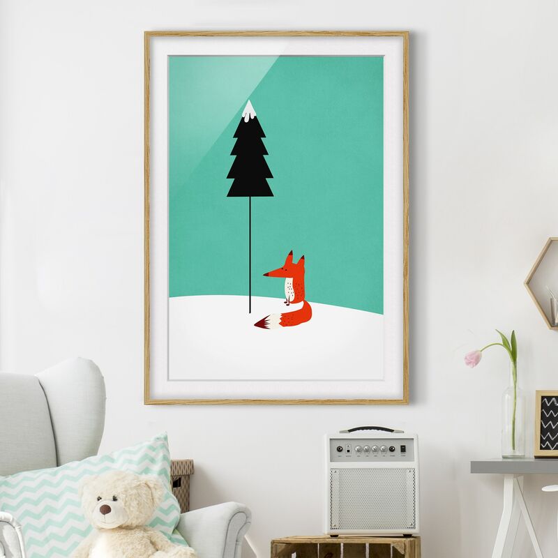 

Póster enmarcado - Volpe sotto l'abete Dimensión LxA: 70cm x 50cm, Marco: Roble