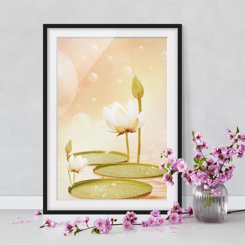 

Póster enmarcado - Water Lilies Magic Dimensión LxA: 55cm x 40cm, Marco: Negro