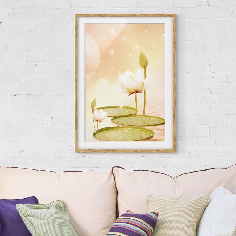 

Póster enmarcado - Water Lilies Magic Dimensión LxA: 70cm x 50cm, Marco: Roble
