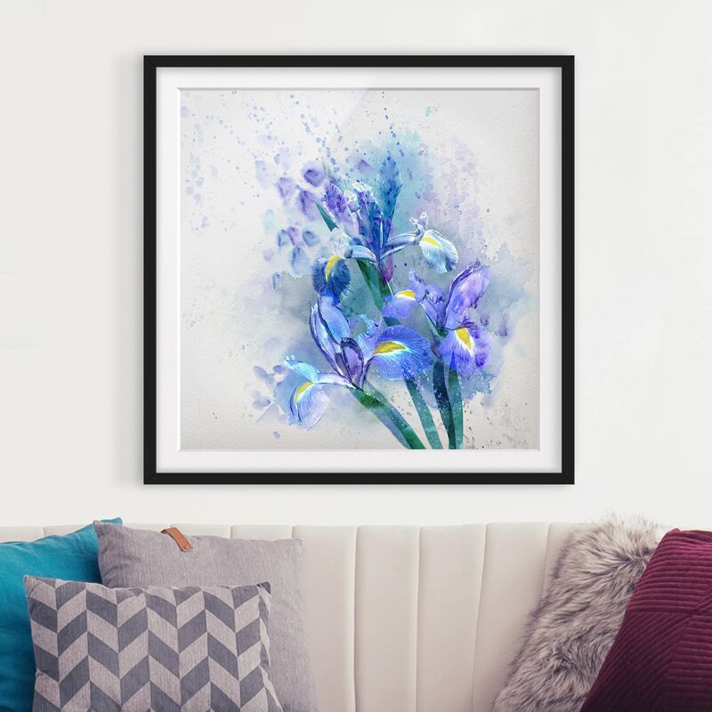 

Póster enmarcado - Watercolor Flowers Iris Dimensión LxA: 50cm x 50cm, Marco: Negro