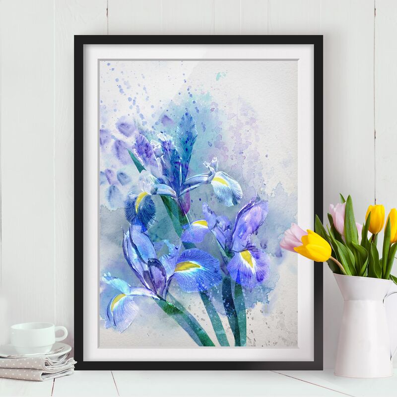 

Póster enmarcado - Watercolor Flowers Iris Dimensión LxA: 55cm x 40cm, Marco: Negro