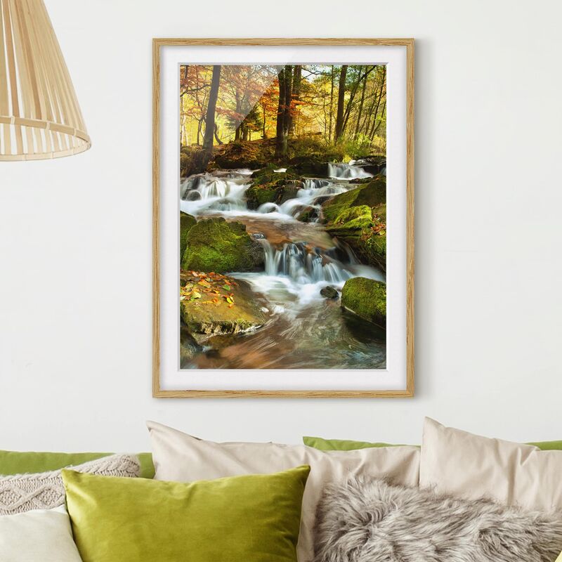 

Póster enmarcado - Waterfall Autumnal Forest Dimensión LxA: 100cm x 70cm, Marco: Roble