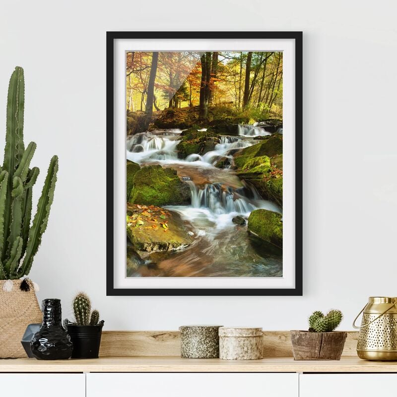 

Póster enmarcado - Waterfall Autumnal Forest Dimensión LxA: 100cm x 70cm, Marco: Negro