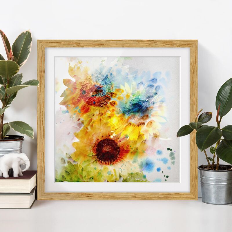 

Póster enmarcado - Watercolor Sunflowers Dimensión LxA: 70cm x 70cm, Marco: Roble